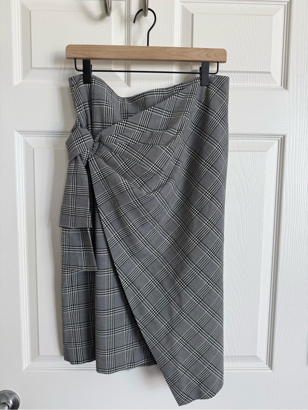 Halogen Gray Plaid Asymmetrical Wrap Midi Skirt